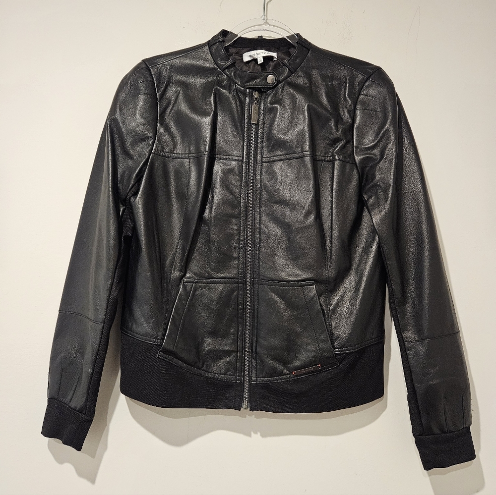 Peace Love World Women's Leather Jacket With Mesh Design